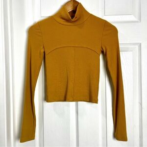 Wilfred Mustard Yellow Long Sleeve Ribbed Mock Turtleneck Top